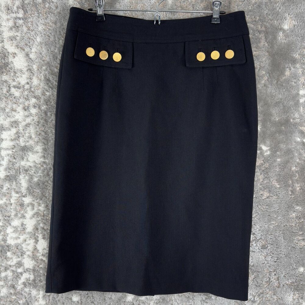 Sandra Angelozzi Womens Size 40 Knee Length Pencil Skirt Black Zip Button Lined